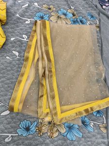 Yellow &amp; Brown Embellished Lehenga