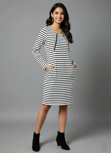 Women's Long Sleeve Striped Boat Neck Dress