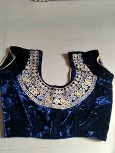 Regal Blue Velvet Embroidered Choli Blouse