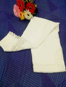 White Eyelet Detail Pants