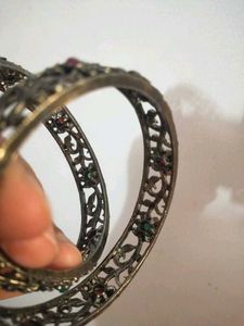 Oxidised silver stone studded Bangle Set