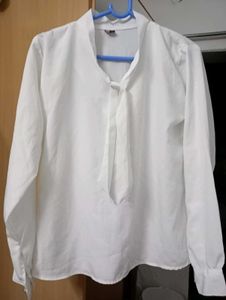 White Tie-Neck Blouse