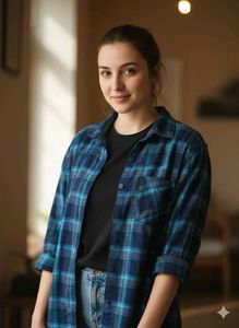 Blue Plaid Flannel Shirt Size: L