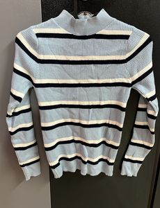 Striped Mock Neck Ribbed Knit Top
