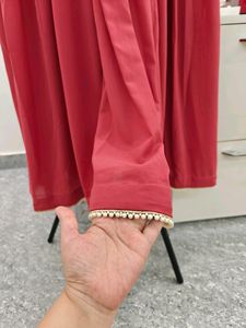 Price Drop!! Brick Red Flared Kurta With Dupatt