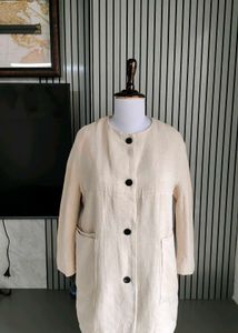 ZARA Crinkle Linen Oatmeal Cream Blazer