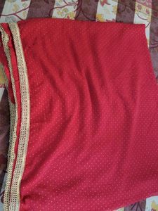 Red Dupatta with Gold Lace