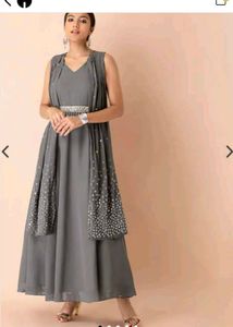 Indya Grey Embellished Traditional Gown