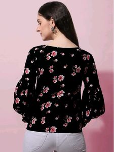 Floral Print Balloon Sleeve Top