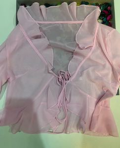 Pink Ruffle Tie Top