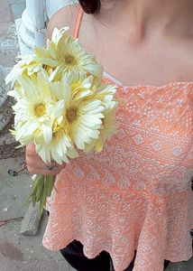 Peach Aesthetic Chikankari Peplum Tank Top