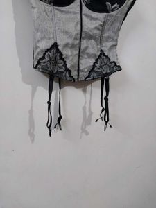 EUROPEAN Y2K METALLIC SILVER BUSTIER CORSET