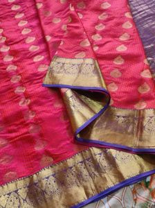 Peach Pink &amp; Purple Silk Saree