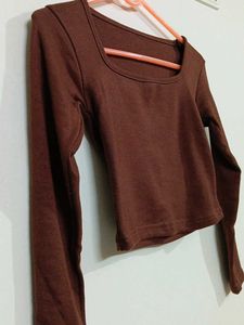 Brown Long Sleeve Crop Top