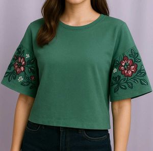 Green Floral Embroidered Top