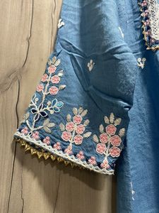 Gotta Work Embroidery Blue Kurti For Women