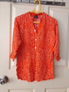 Soch Brand Orange And White Printed Top
