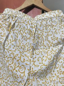 Bunaai Yellow White Block Print Suit Set