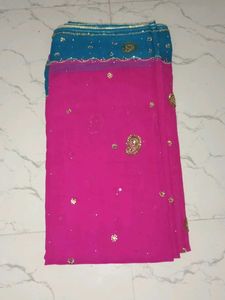 Elegant Pink & Blue Saree