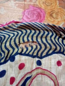Red &amp; Blue Printed Cotton Saree