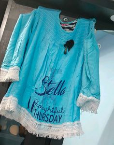 Blue Cold Shoulder Top