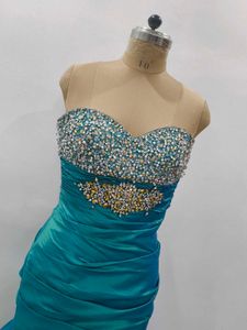 Teal Beaded Strapless Dress