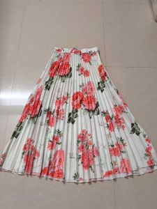 Pleated White Floral Skirt