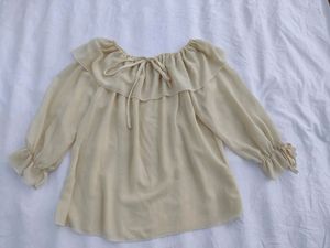 Off Shoulder Cream Chiffon Top