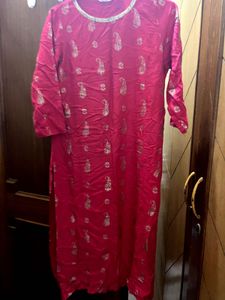Pink & Gold Kurti And Skirt Set