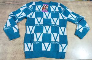 Blue & White Graphic Sweater