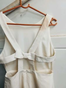 Zara Cream Back Open Bow Min  Dress