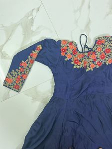 Elegant Navy Blue Embroidered Dress