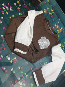 Brown &amp; White Long Sleeve Top🤎