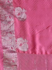 peach Pink Silk Saree With silver detailing