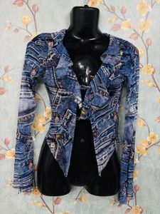Women Denim Print Top