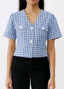 Gingham Crop Blazer Top 💙