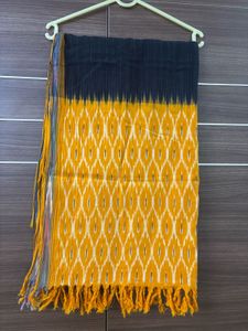 Pure Ikkat Cotton Dupatta Black With Yellow Border
