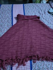 Burgundy Knitted Cape with Collar