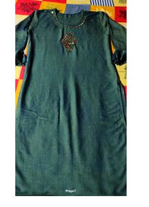 Bottle Green Straight Kurti With Ruffle Sleeve 💚