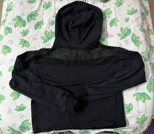 Black Mesh Cropped Hoodie
