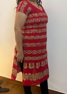 Elegant Red & Gold Embroidered Kurta