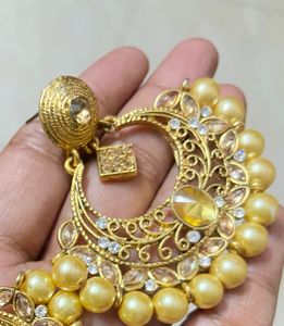 Statement Gold &amp; Pearl Chandbali Earrings