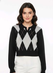 ◼️Argyle Pattern Long Sleeve Top ▪️◾