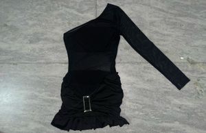 black baddie y2k mini belted one shoulder dress