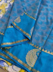 Peacock blue kanchipuram silk Saree