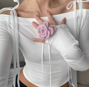 White Off-Shoulder Tie Top