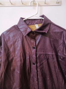 Solid PU Leather Look  CASUAL Jacket