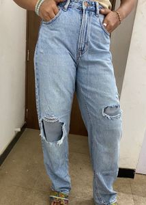 Y2k H&amp;M Ribbed Light Washed Baggy Jeans
