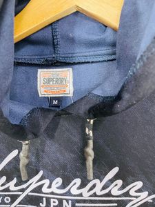 Super Dry Men Black And Grey Hoodie Sweatshirt