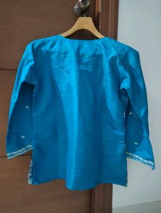 Blue Tussar Silk Kurti with Embroidery 💙